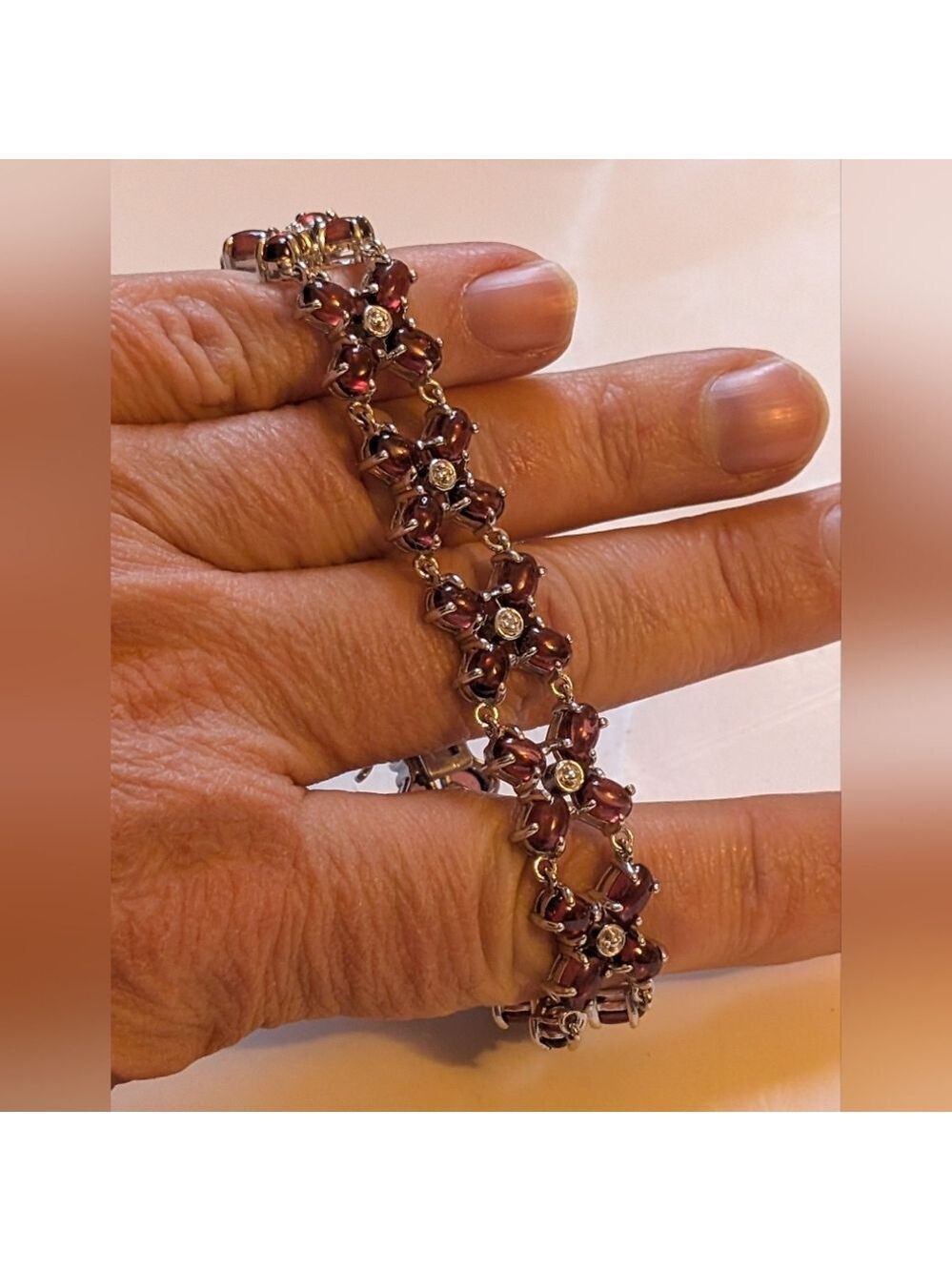 925 Silver bracelet with pinkish beads in EUC